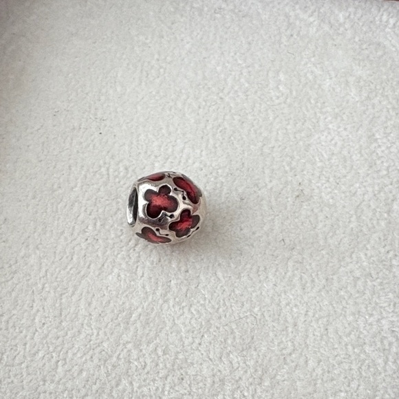 Silver and Red Floral Charm Bead - Picture 1 of 1